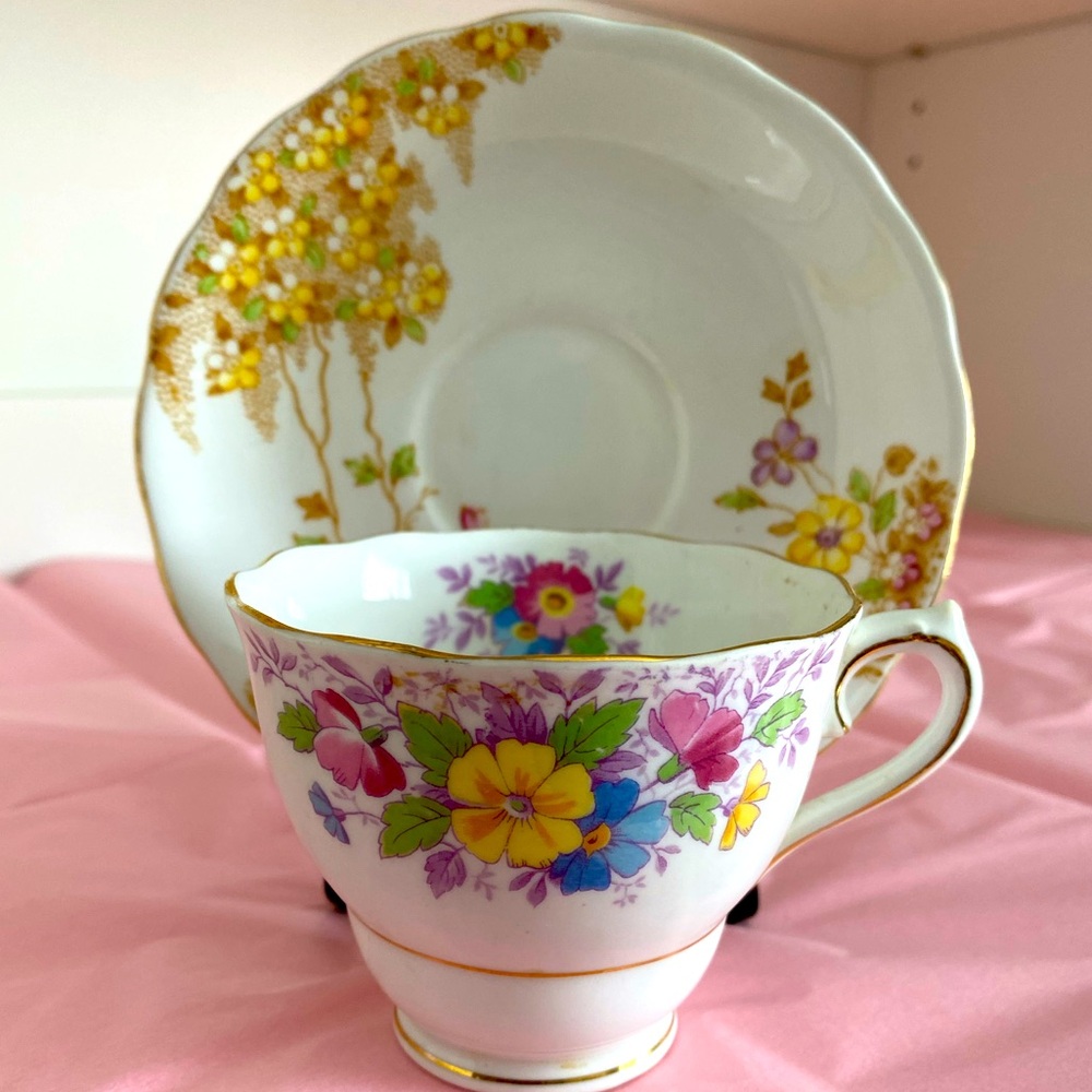 Colclough Mix & Match Bone China Teacup and Saucer with Similar Florals